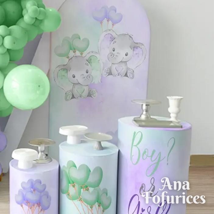 Painel romano com 3 cilindros: Elefantinho Boy or Girl